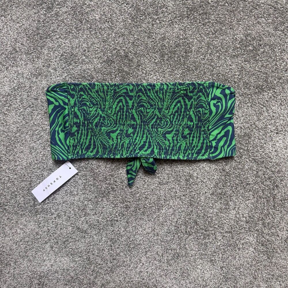Topshop Smocked Green Blue Swirl Bandeau Bikini Swim Tube Top 04R26QGRN US 2 NWT